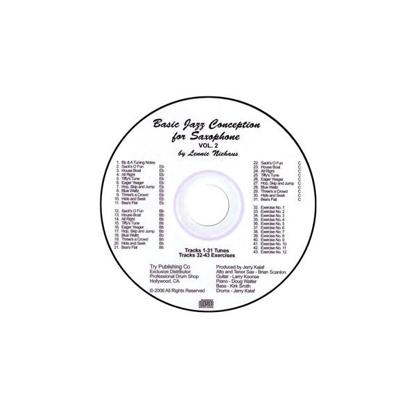 Basic Jazz Conception For Saxophone Volume 2 CD only - by Lennie Niehaus - TRY1115