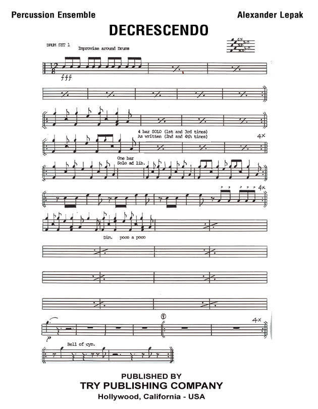 Decrescendo for Percussion and Brass (score and parts) - by Alexander Lepak - TRY1158